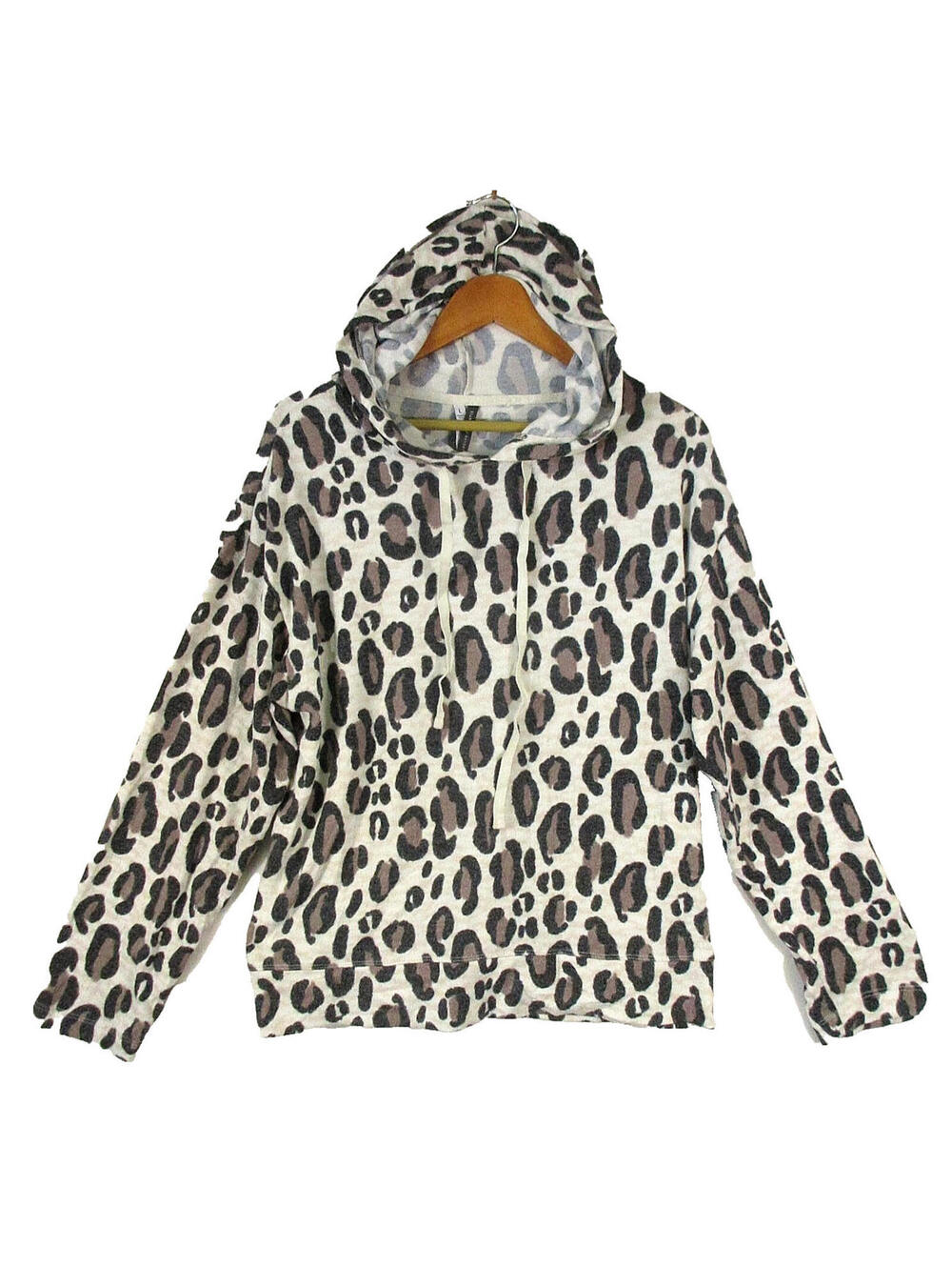 Jaclyn Intimates Womens Pullover Hoodie Sweatshirt Leopard Print Size L Beige